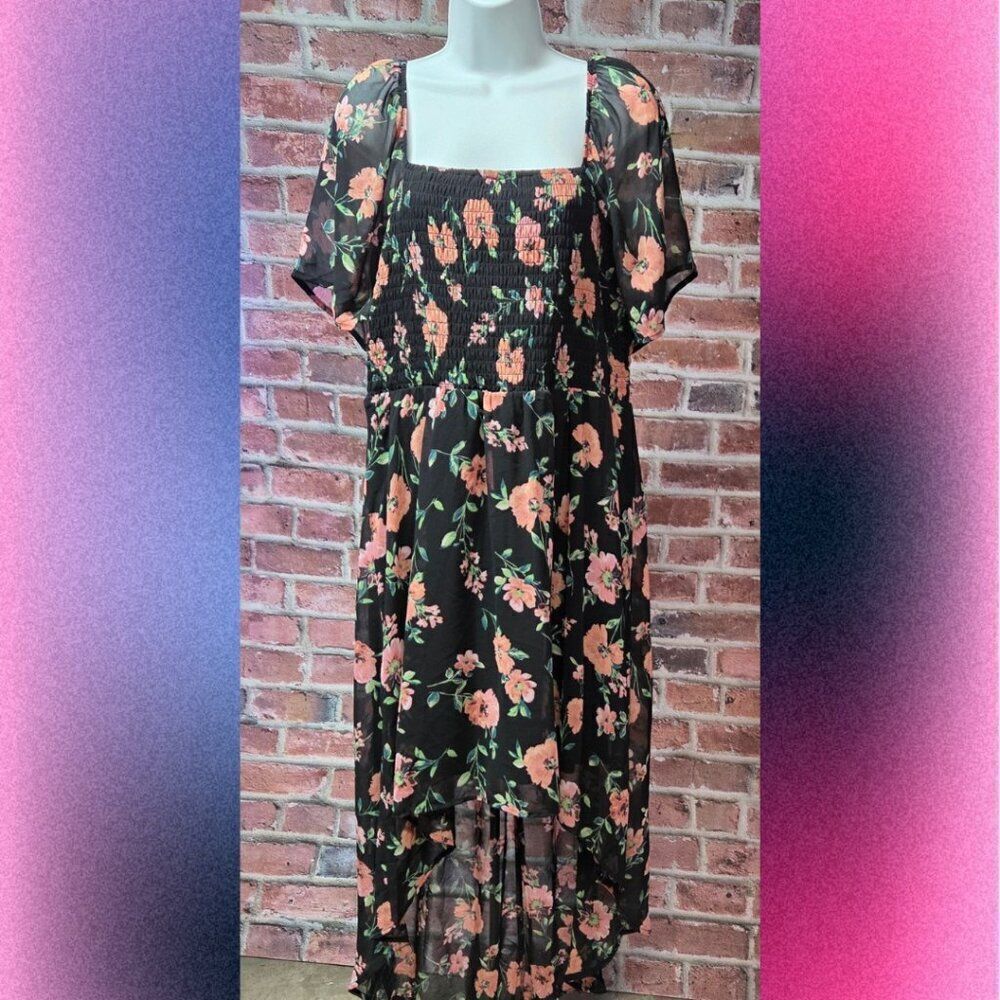 Lily Rose Floral Chiffon High-Low Dress –‎ Women’s Size 3X Square Neckline